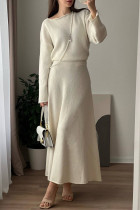 Elegant Solid Color Sequins Patchwork Sequined O Neck Long Sleeve Two Pieces