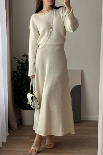 Elegant Solid Color Sequins Patchwork Sequined O Neck Long Sleeve Two Pieces
