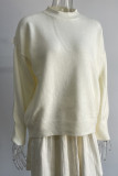 Elegant Solid Color Patchwork Pleated O Neck Long Sleeve Two Pieces