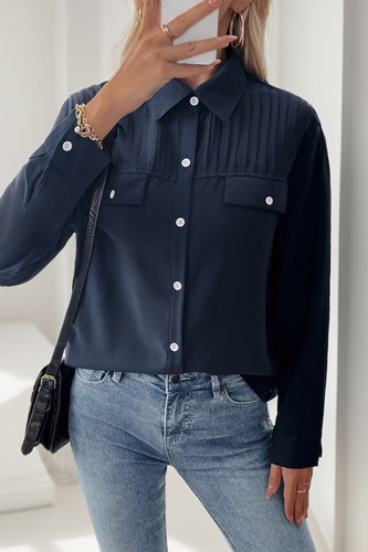 Casual Solid Color Buttons Turndown Collar Tops