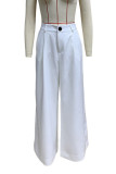 Casual Daily Solid Color Pocket Loose High Waist Straight Solid Color Bottoms(No waist belt)