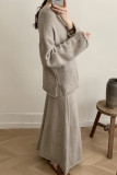 Elegant Solid Color Sequins Patchwork Sequined O Neck Long Sleeve Two Pieces