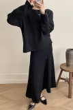 Elegant Solid Color Sequins Patchwork Sequined O Neck Long Sleeve Two Pieces