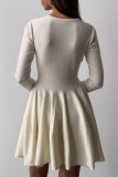 Elegant Solid Color Ruched O Neck Sweater Dress Dresses