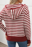 Casual Stripe Zipper Weave Contrast Hooded Tops