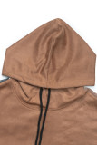 Casual Plaid Draw String Contrast Hooded Tops
