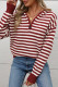 Casual Stripe Zipper Weave Contrast Hooded Tops