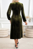 Party Elegant Solid Color Buckle Velvet V Neck A Line Dresses