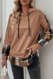 Casual Plaid Draw String Contrast Hooded Tops