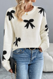 Daily Bow Weave Contrast O Neck Tops
