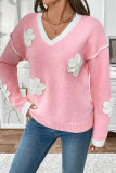 Casual Flowers Patchwork Contrast V Neck Tops