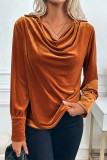 Casual Solid Color Ruched Velvet U Neck Tops