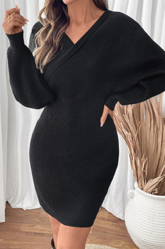 Elegant Solid Color Patchwork V Neck Wrapped Skirt Dresses