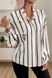 Casual Stripe Buttons Contrast Mandarin Collar Tops