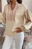 Daily Geometric Print Patchwork Mandarin Collar Tops