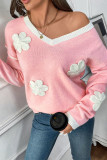 Casual Flowers Patchwork Contrast V Neck Tops