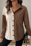 Casual Solid Color Pocket Patchwork Contrast Turndown Collar Tops
