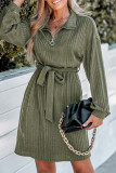 Casual Street Solid Color Lace Up Zipper Potholes Turndown Collar A Line Dresses