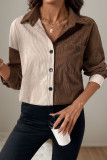 Casual Solid Color Pocket Patchwork Contrast Turndown Collar Tops