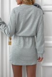 Casual Bow Patchwork O Neck Long Sleeve Dresses
