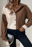 Casual Solid Color Pocket Patchwork Contrast Turndown Collar Tops