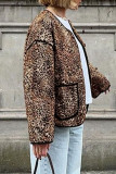Casual Street Leopard Pocket Patchwork O Neck Outerwear