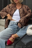 Casual Street Leopard Pocket Patchwork O Neck Outerwear