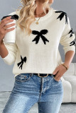 Daily Bow Weave Contrast O Neck Tops