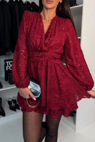 Sexy Solid Color Cut Out Bow Decor V Neck A Line Dresses