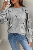 Casual Street Solid Color Bow Decor O Neck Tops