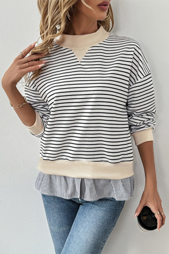 Casual Street Stripe Patchwork Contrast Half A Turtleneck Tops