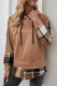 Casual Plaid Draw String Contrast Hooded Tops