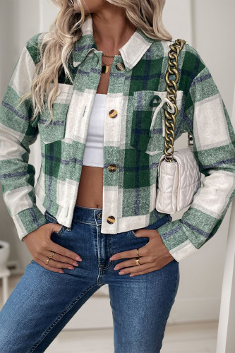 Casual Plaid Pocket Bow Decor Contrast Turndown Collar Outerwear