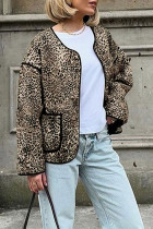 Casual Street Leopard Pocket Patchwork O Neck Outerwear