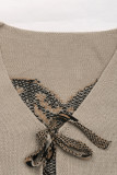 Casual Leopard Lace Up V Neck Outerwear