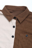 Casual Solid Color Pocket Patchwork Contrast Turndown Collar Tops