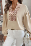 Daily Geometric Print Patchwork Mandarin Collar Tops