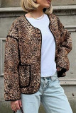 Casual Street Leopard Pocket Patchwork O Neck Outerwear