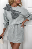 Casual Bow Patchwork O Neck Long Sleeve Dresses