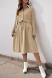 Casual Solid Color Lace Up Buttons Turndown Collar A Line Dresses
