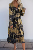 Elegant Bronzing Pattern With Belt V Neck A Line Dresses