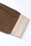 Casual Solid Color Pocket Patchwork Contrast Turndown Collar Tops