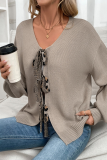 Casual Leopard Lace Up V Neck Outerwear