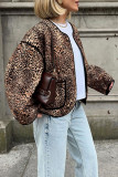 Casual Street Leopard Pocket Patchwork O Neck Outerwear