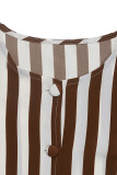 Casual Stripe Buttons Contrast O Neck Tops