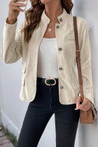 Casual Solid Color Buttons Patchwork Mandarin Collar Outerwear