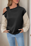 Sexy Solid Color Sequins Patchwork Sequined Oblique Collar Tops