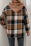 Casual Plaid Draw String Contrast Hooded Tops