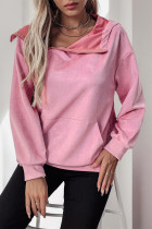 Casual Solid Color Pocket Zipper Zipper Collar Tops