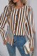 Casual Stripe Buttons Contrast O Neck Tops